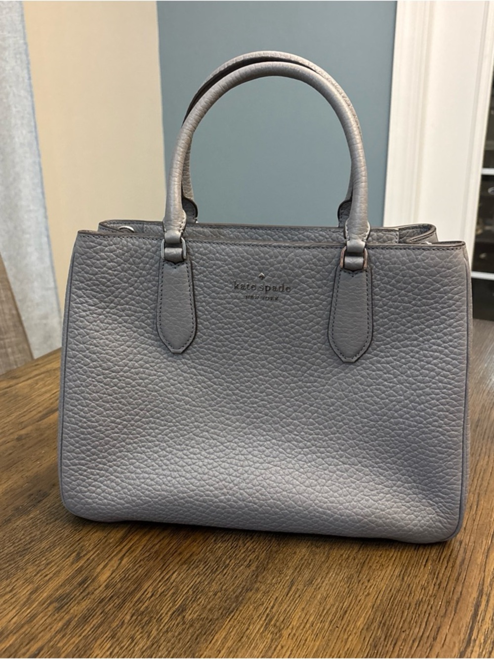 kate spade Pebbled Leather Large Satchel in Light Gray